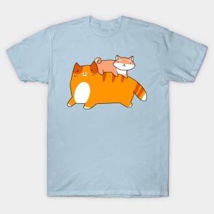 Orange Tabby and Shiba Pup T-Shirt